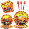 100 Pcs Firetruck Birthday Party Decorations Fireman Plates and Napkins for Firefighter Party Supplies Fire Truck Birthday Theme Disposable Dinnerware Set for Kids Fireman Party Favors Serve 25 view 1