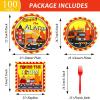100 Pcs Firetruck Birthday Party Decorations Fireman Plates and Napkins for Firefighter Party Supplies Fire Truck Birthday Theme Disposable Dinnerware Set for Kids Fireman Party Favors Serve 25 view 2