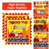 100 Pcs Firetruck Birthday Party Decorations Fireman Plates and Napkins for Firefighter Party Supplies Fire Truck Birthday Theme Disposable Dinnerware Set for Kids Fireman Party Favors Serve 25 view 3