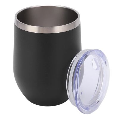 BestAlice Stainless Steel Wine Tumblers, 12oz Double Wall Vacuum Insulated Wine Cups with Lids, Stemless Wine Glass Travel Tumbler for Coffee Cocktails Ice Cream(Black)