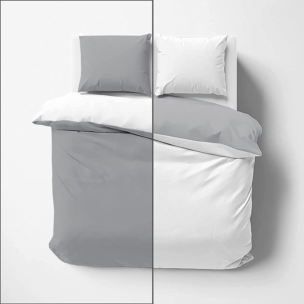 5 Pieces Luxury Reversible Duvet Cover - 1 Reversible Duvet Cover with Zipper and 4 Matching Pillowcases, 400TC 100% Egyptian Cotton - Light Grey & White Solid, Full Size.