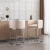 RIVOVA Contemporary Linen Bar Stools Set of 4, 29" Upholstered Fabric Counter Height Barstools Kitchen Counter Island Stools with Screwed Together Chrome Finish Base, Cream view 3
