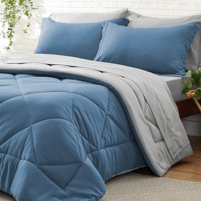BEDELITE Twin XL Comforter Set 5 Pieces Bed in A Bag - Soft Microfiber Reversible Twin Extra Long Blue Bed Set with Comforters, Sheets, Pillowcase & Sham, Cozy Bedding Sets for College Dorm Room