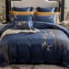 TONPOP Chinese Style Cotton Bird Embroidery Four-Piece Solid Color Wide-Edge Cotton Duvet Cover Bedding view 2