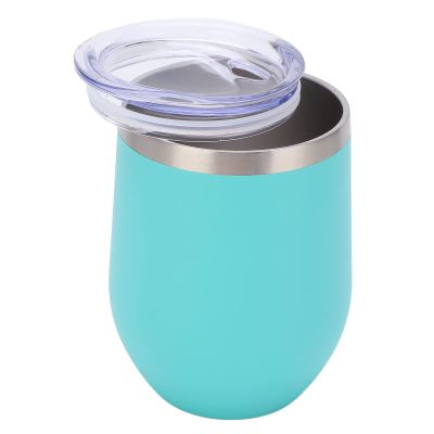BestAlice Stainless Steel Wine Tumblers, 12oz Double Wall Vacuum Insulated Wine Cups with Lids, Stemless Wine Glass Travel Tumbler for Coffee Cocktails Ice Cream(Green)