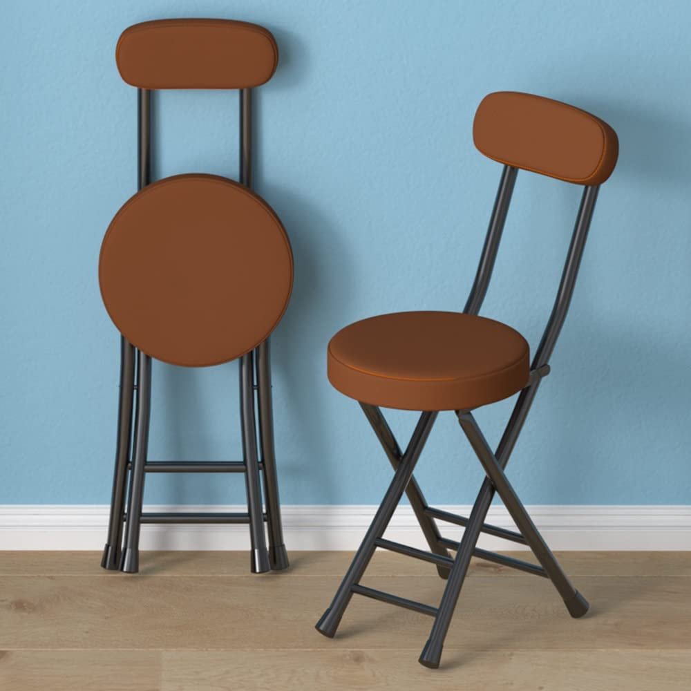 ALIXCE Bar Stool Foldable with Backrest Folding Chair Kitchen Stool with Round Padded Seat Cushion, Counter Stool with Footrest Folding Stool for Breakfast Bar Dining Room Living Room (Color : Brown)