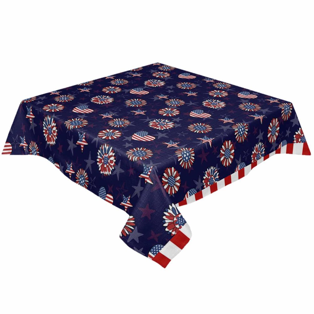 4th of July Square/Round Tablecloths 54x54, Love Flower Star Stripe Stripes Stars Flag Table Cloth Wrinkle Free Table Cover Indoor/Outdoor Tabletop Decor for Wedding Holiday Party Dinner Baby Shower