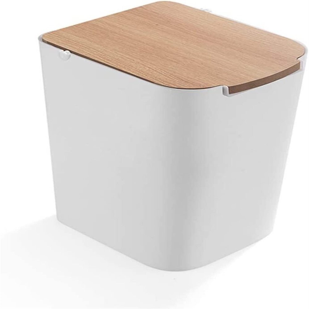 TATSEN Trash can Wooden Cover Square Trash Can Press Large Capacity Trash Basket Plastic Storage Bucket Household Hotel Office White Green White