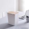 TATSEN Trash can Wooden Cover Square Trash Can Press Large Capacity Trash Basket Plastic Storage Bucket Household Hotel Office White Green White view 3