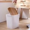 TATSEN Trash can Wooden Cover Square Trash Can Press Large Capacity Trash Basket Plastic Storage Bucket Household Hotel Office White Green White view 4
