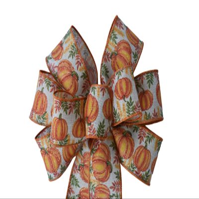1 Pcs 10" Hand Made Wired Pumpkin Wreath Bow Thanksgiving Harvest Fall Autumn Orange