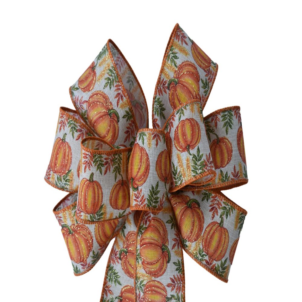 1 Pcs 10" Hand Made Wired Pumpkin Wreath Bow Thanksgiving Harvest Fall Autumn Orange