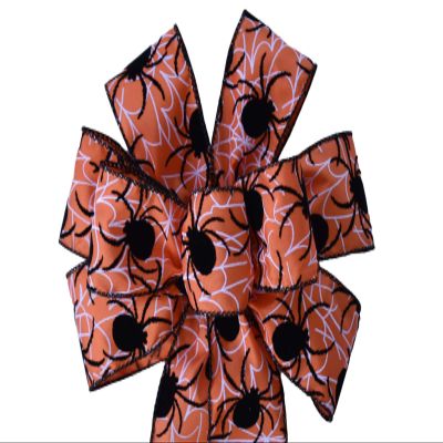 1 Pcs 10" Hand Made Wired Spider on Orange Web Halloween Wreath Bow Fall Autumn