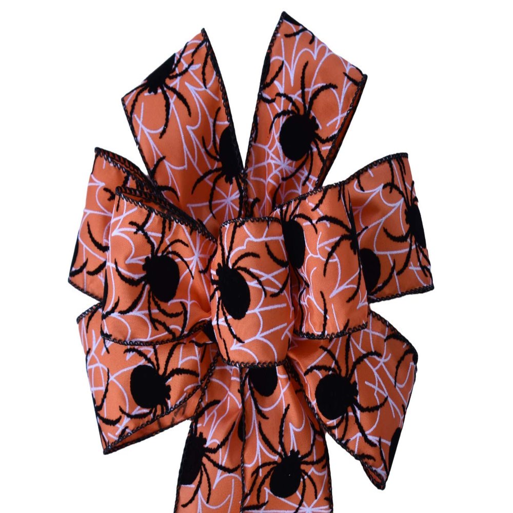 1 Pcs 10" Hand Made Wired Spider on Orange Web Halloween Wreath Bow Fall Autumn