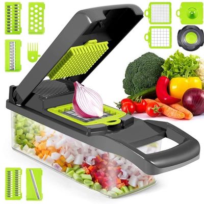 12 in 1 Multifunctional Vegetable Cutter Shredders Slicer With Basket Fruit Potato Chopper Carrot Grater Slicer Mandoline (Color : Green)