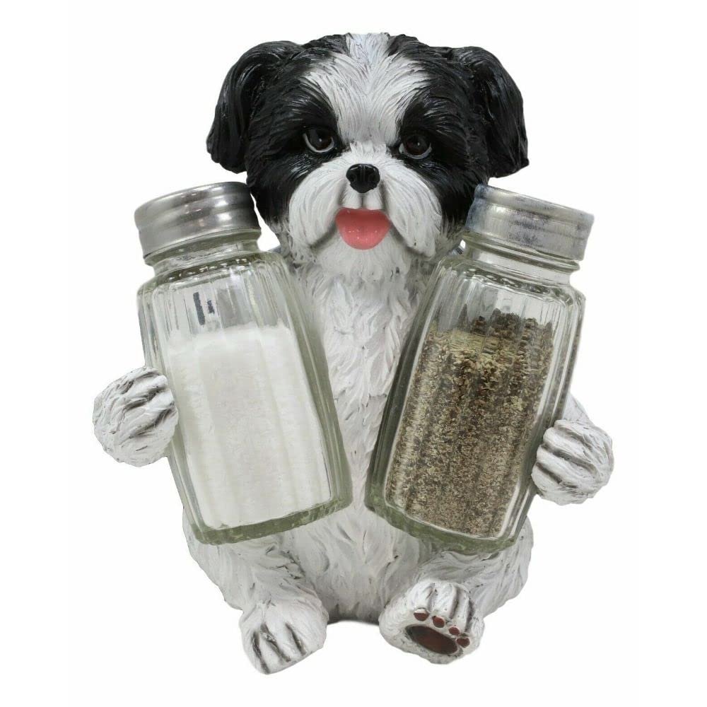 1 Set Of Hugging Pooch Glass Salt Pepper Shakers Holder Figurine 6"Tall