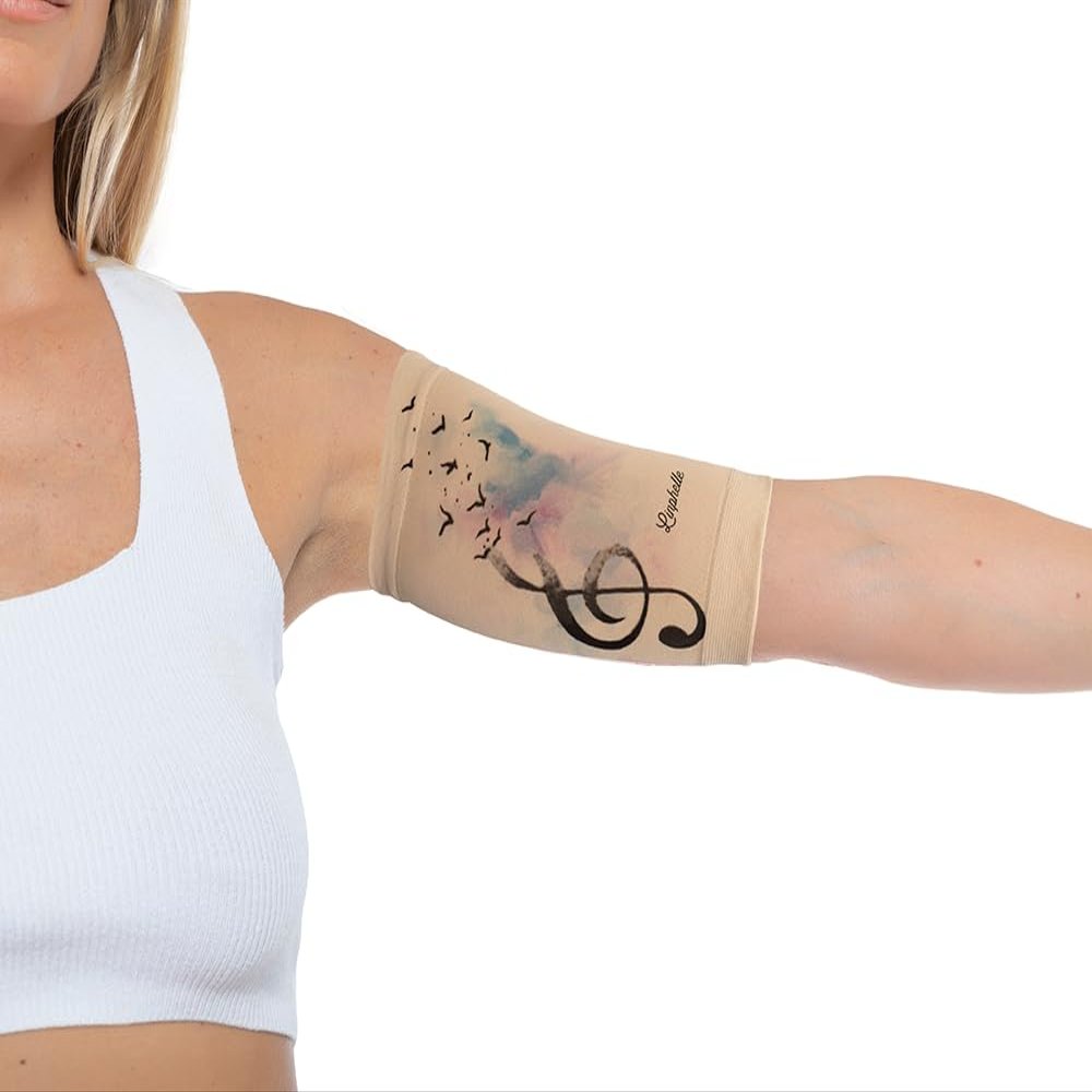 Linphelle Coverpicc - Upper Arm Cover for Picc Line, Soft Microfiber Arm Sleeve, Ideal for Picc Line, Glucose Sensor, Tattoo or Wounds, Violin Key, Size Large