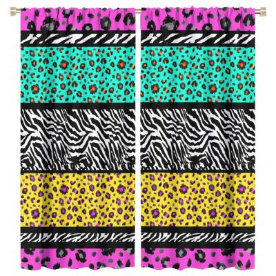 Animal Fur Curtains, Hand Painted Abstract Leopard Zebra Wildlife Colorful Patchwork Pattern, Women Bedroom Living Room Blackout Decorative Curtains, 2 Panels, 63 X 72 Inches.