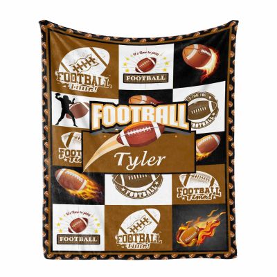 MyPupSocks Personalized Football Sports Name Throw Blanket with Football Design Collage Customized Football Sports Throw Blanket Gift for Football Boys/Girls 60"x80"
