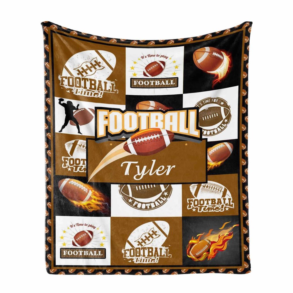 MyPupSocks Personalized Football Sports Name Throw Blanket with Football Design Collage Customized Football Sports Throw Blanket Gift for Football Boys/Girls 60"x80"