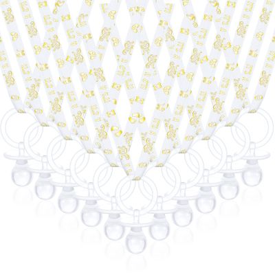 Junkin 60 Pieces Baby Shower Pacifiers Necklace Acrylic Pacifiers Necklace Charm for Baby Shower Party Favors Decorations, Women Style(White, Gold)