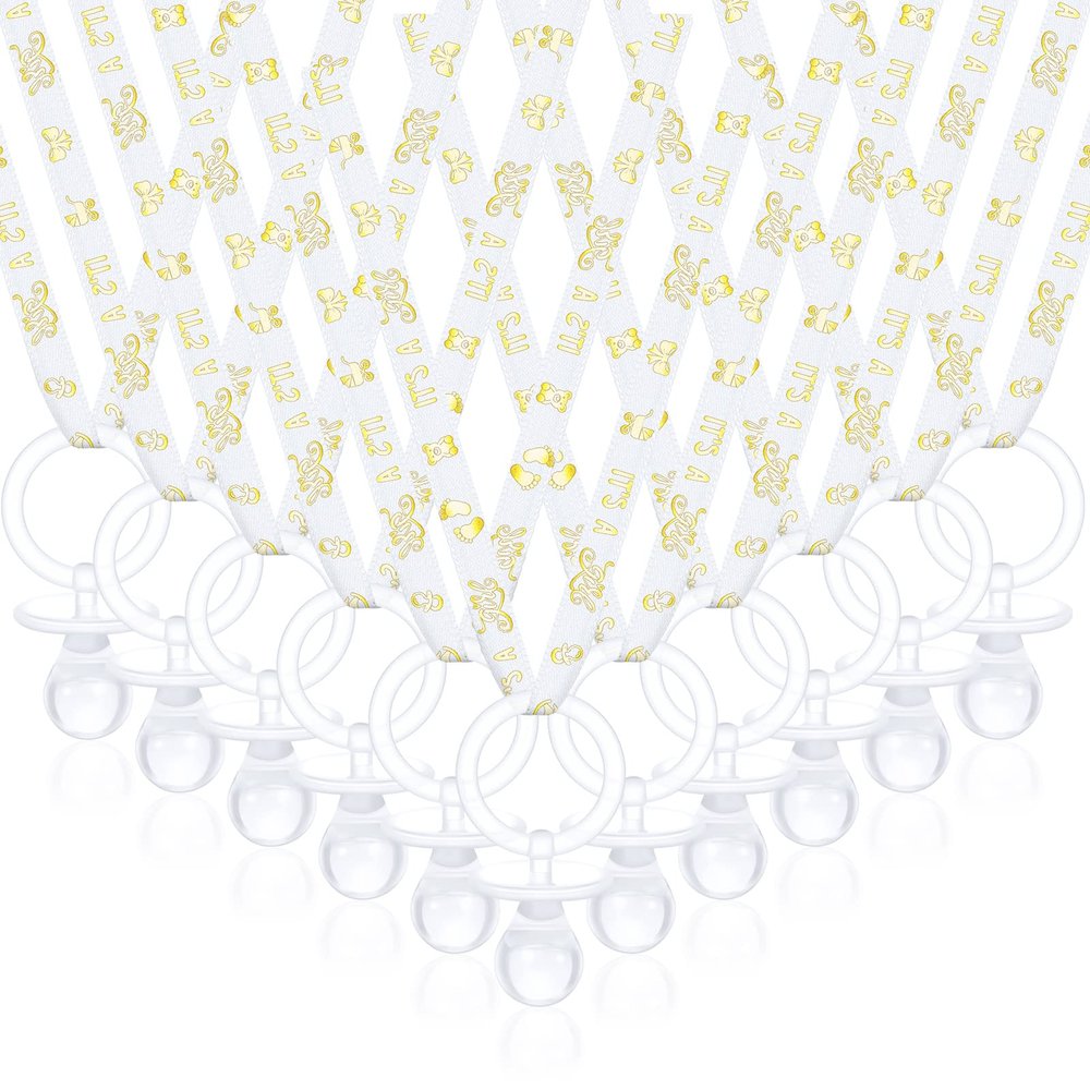 Junkin 60 Pieces Baby Shower Pacifiers Necklace Acrylic Pacifiers Necklace Charm for Baby Shower Party Favors Decorations, Women Style(White, Gold)
