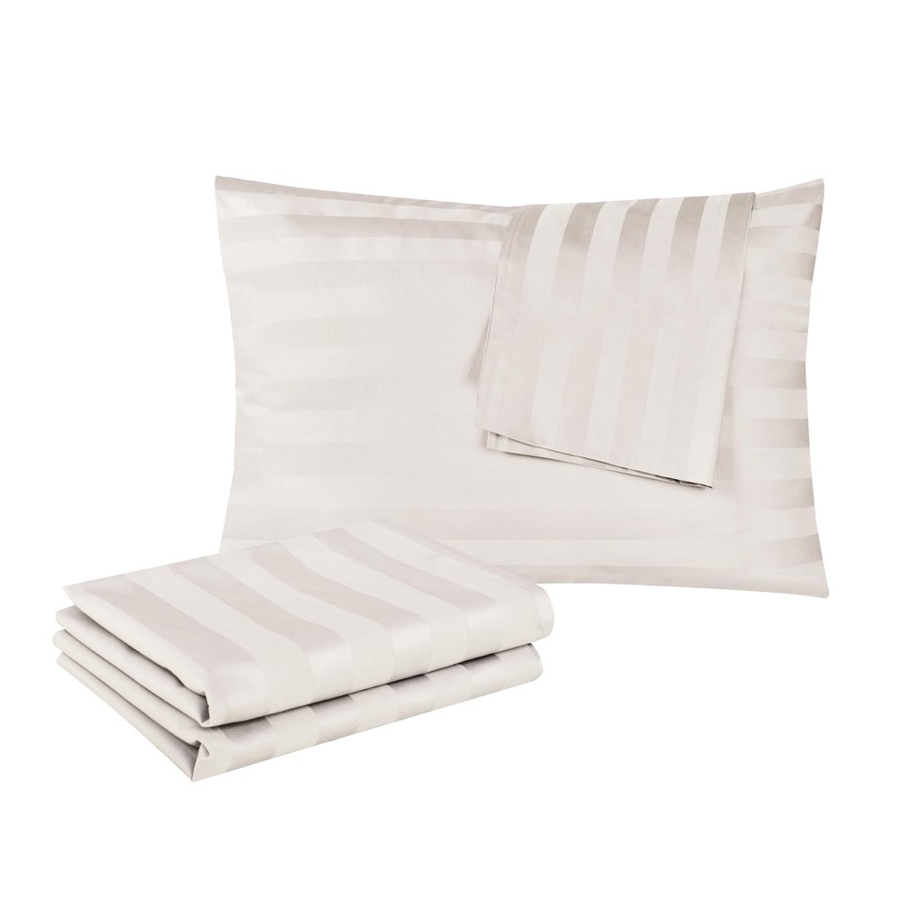 100% Egyptian Cotton Standard Pillow Protectors Set of 4, 400 Thread Count Sateen Weave Cooling Pillowcase, Easy Care Zippered Style Pillow Covers (4 Pack, Stripe-Light Beige, Standard)