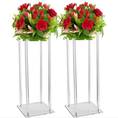 2 Pcs Acrylic Clear Vases for Wedding Centerpieces, 23.62in Tall Flower Vases, Engagement Home Party Table Decor Centerpiece Vases, Rectangular Acrylic Flower Stand with 10 Pcs Gold Napkin Rings