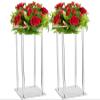 2 Pcs Acrylic Clear Vases for Wedding Centerpieces, 23.62in Tall Flower Vases, Engagement Home Party Table Decor Centerpiece Vases, Rectangular Acrylic Flower Stand with 10 Pcs Gold Napkin Rings view 1