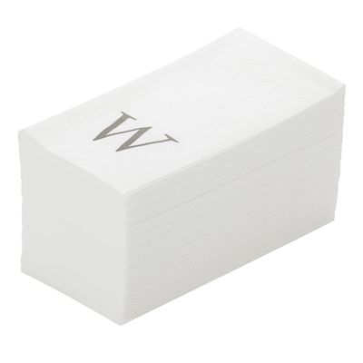 Luxenap 15.8 X 7.9 Inch Linen-Feel Guest Towels, 50 Lettered Hand Towels - Silver Letter 'W', Sans Serif Font, White Paper Dinner Napkins, airlaid, For Restrooms And Tables - Restaurantware