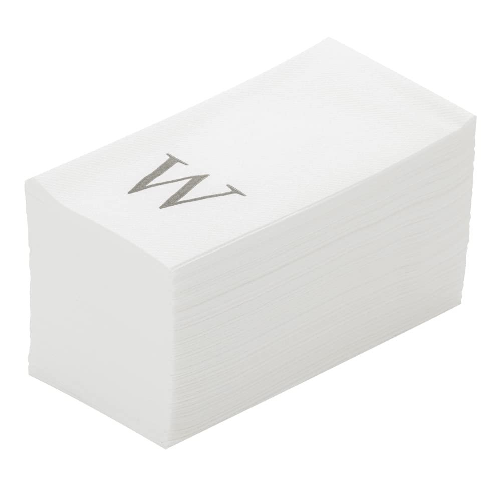 Luxenap 15.8 X 7.9 Inch Linen-Feel Guest Towels, 50 Lettered Hand Towels - Silver Letter 'W', Sans Serif Font, White Paper Dinner Napkins, airlaid, For Restrooms And Tables - Restaurantware