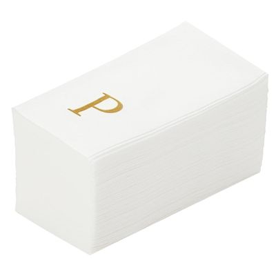 Luxenap 15.8 X 7.9 Inch Linen-Feel Guest Towels, 50 Lettered Hand Towels - Gold Letter 'P', Sans Serif Font, White Paper Dinner Napkins, airlaid, For Restrooms And Tables