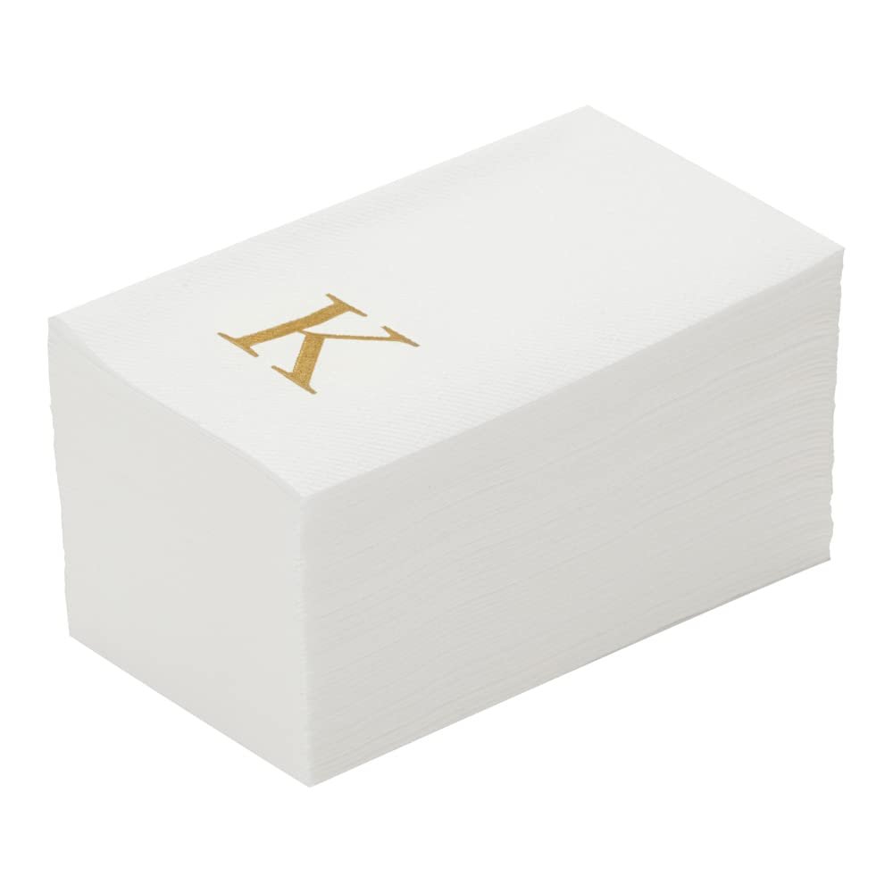 Luxenap 15.8 X 7.9 Inch Linen-Feel Guest Towels, 2000 Lettered Hand Towels - Gold Letter 'K', Sans Serif Font, White Paper Dinner Napkins, airlaid, For Restrooms And Tables