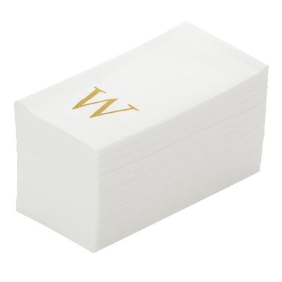 Luxenap 15.8 X 7.9 Inch Linen-Feel Guest Towels, 2000 Lettered Hand Towels - Gold Letter 'W', Sans Serif Font, White Paper Dinner Napkins, airlaid, For Restrooms And Tables