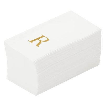 Luxenap 15.8 X 7.9 Inch Linen-Feel Guest Towels, 2000 Lettered Hand Towels - Gold Letter 'R', Sans Serif Font, White Paper Dinner Napkins, airlaid, For Restrooms And Tables
