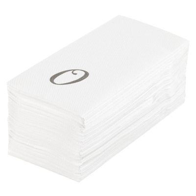 Luxenap 15.8 X 7.9 Inch Linen-Feel Guest Towels, 2000 Lettered Hand Towels - Silver Letter 'O', Cursive Font, White Paper Dinner Napkins, airlaid, For Restrooms And Tables - Restaurantware