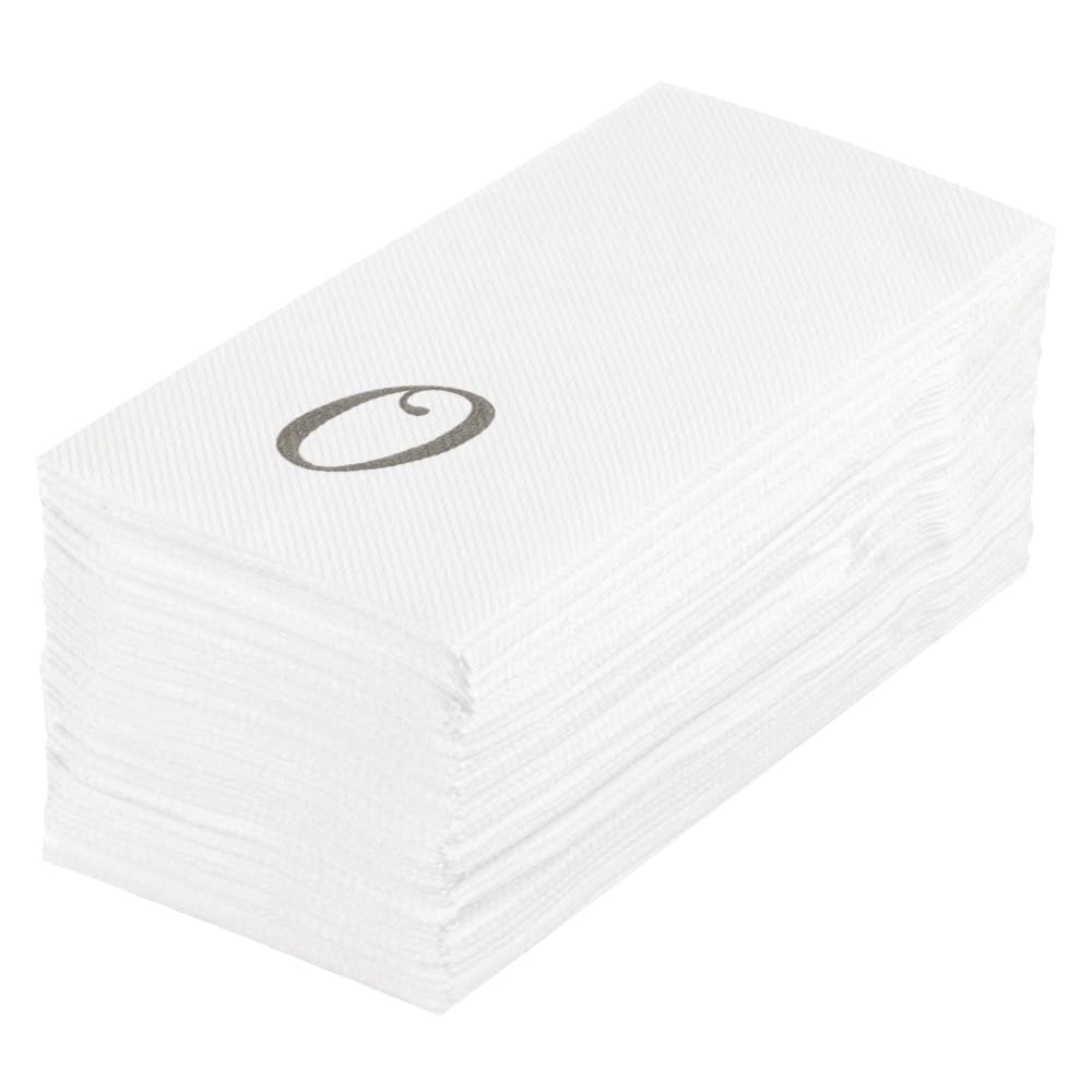 Luxenap 15.8 X 7.9 Inch Linen-Feel Guest Towels, 2000 Lettered Hand Towels - Silver Letter 'O', Cursive Font, White Paper Dinner Napkins, airlaid, For Restrooms And Tables - Restaurantware