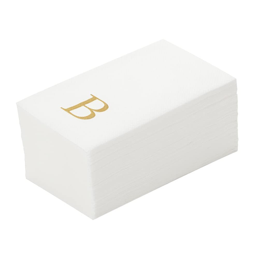 Luxenap 15.8 X 7.9 Inch Linen-Feel Guest Towels, 2000 Lettered Hand Towels - Gold Letter 'B', Sans Serif Font, White Paper Dinner Napkins, airlaid, For Restrooms And Tables - Restaurantware