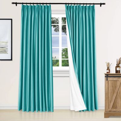 Fcosie Blackout Velvet Curtains 63 Inches Long Pinch Pleated Curtain Panels Privacy Protected, Energy Efficient & Thermal Insulated Window Drapery Panels, (1 Panel, 52" W x 63" L, Lake Blue)