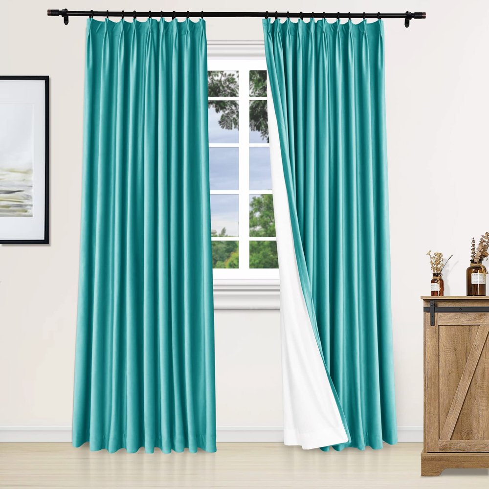 Fcosie Blackout Velvet Curtains 63 Inches Long Pinch Pleated Curtain Panels Privacy Protected, Energy Efficient & Thermal Insulated Window Drapery Panels, (1 Panel, 52" W x 63" L, Lake Blue)