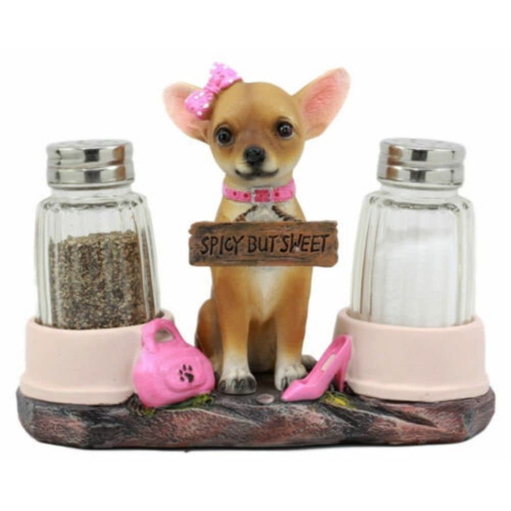 1 Set Of Hot & Spicy Pink Girl Dog Glass Salt Pepper Shakers Holder Figurine