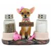 1 Set Of Hot & Spicy Pink Girl Dog Glass Salt Pepper Shakers Holder Figurine view 1