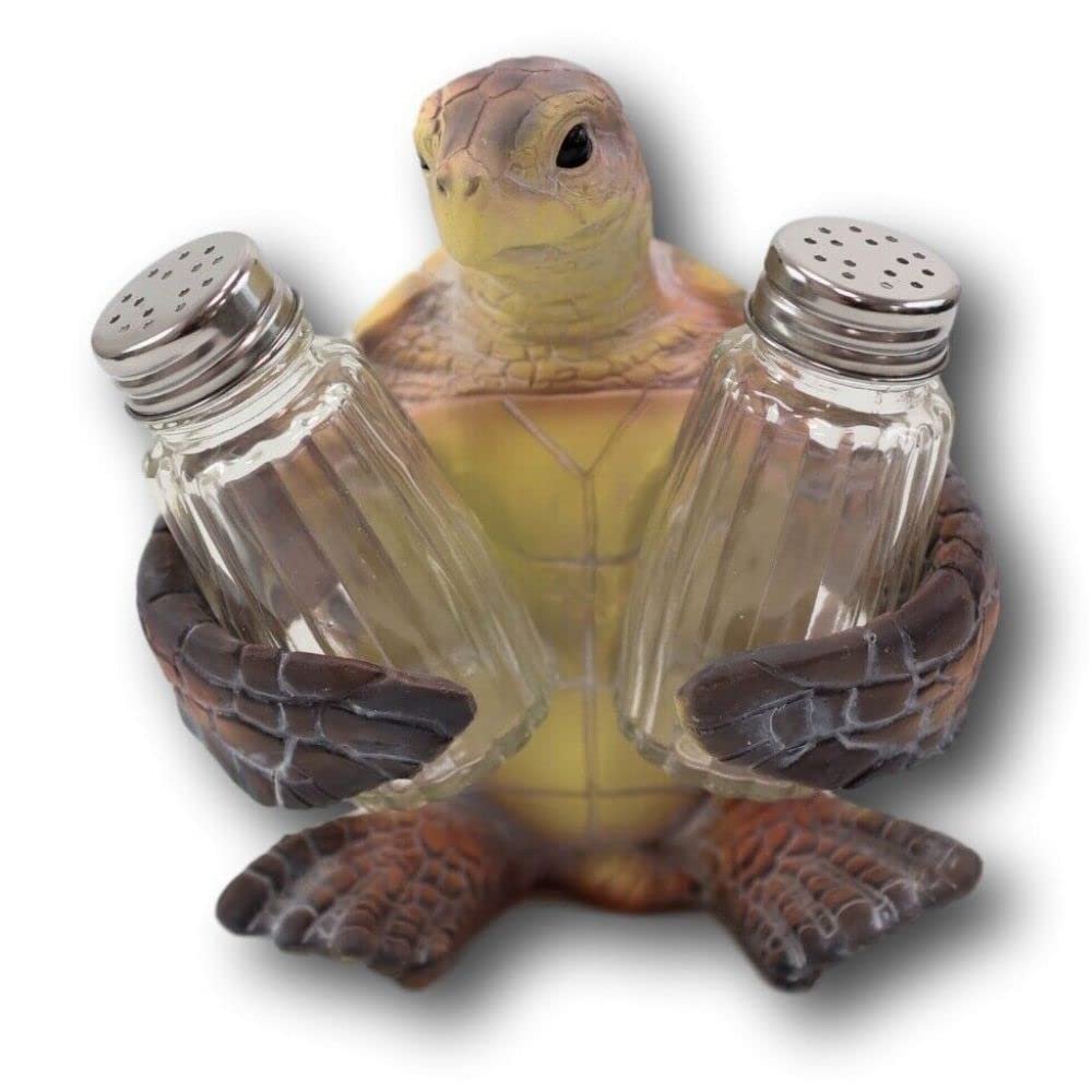 1 Set Of Slowly Seasoned Ocean Sea Turtle Salt Pepper Shakers Holder Figurine