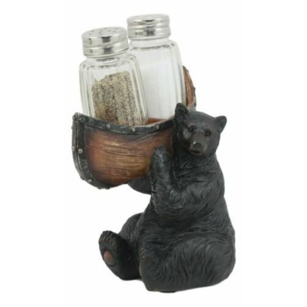 1 Set Of Black Bear Salt And Pepper Shakers Set 5"H Papa Bear Carrying A Canoe Statue