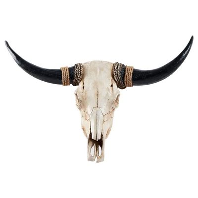 WYJZALLL 31inch Long Horn Cow Skull Wall Hanging Faux Longhorn Skull Faux Taxidermy Animal Head Wall Decor Handmade Farmhouse Decor Wall Sculpture (Color : A)