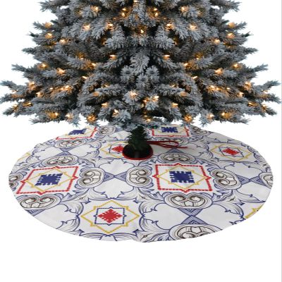 48 Inches Christmas Tree Skirt, Abstract Modern Geometric Tree Skirt for Xmas Holiday Merry Christmas Party Decorations Xmas Tree Mat Ornaments Boho Art Lines Lattice