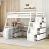 DEINPPA Loft Bed with Desk and Storage, Twin Size Loft Bed with Drawers and Stairs, Wooden Loft Bed for Kids Teens Boys Girls, Bed Desk Combo, No Box Spring Needed-White view 1