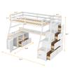 DEINPPA Loft Bed with Desk and Storage, Twin Size Loft Bed with Drawers and Stairs, Wooden Loft Bed for Kids Teens Boys Girls, Bed Desk Combo, No Box Spring Needed-White view 2