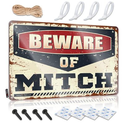 Abipuir Funny Metal Tin Sign for Bar Beware of Mitch Tin Sign Funny Signs for Bar Bar Mirrors for Man Cave (Size : 20X30CM)