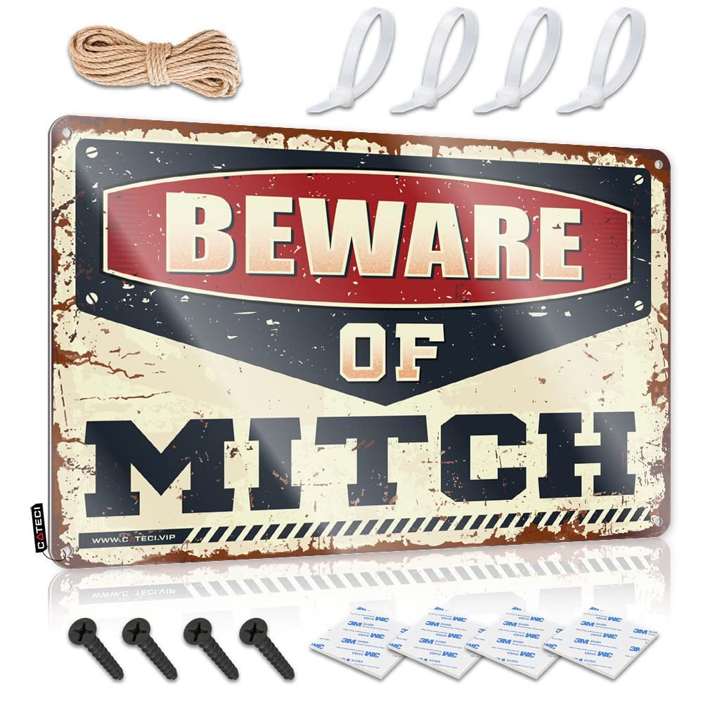 Abipuir Funny Metal Tin Sign for Bar Beware of Mitch Tin Sign Funny Signs for Bar Bar Mirrors for Man Cave (Size : 20X30CM)